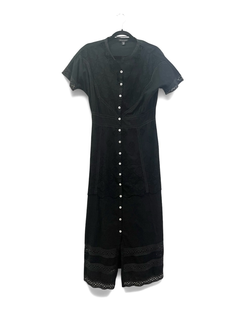 NWT Saks Fifth Avenue Black Eyelet Lace Button-Front Midi Dress Size 4